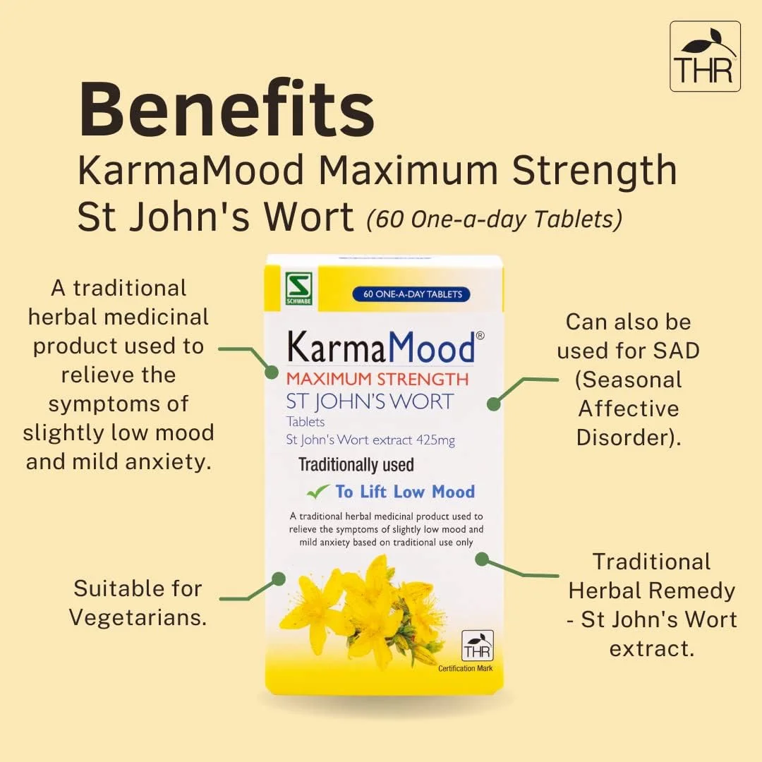 قرص های عصاره گل راعی (St John's Wort) با حداکثر قدرت 425 میلی گرم KarmaMood Schwabe Pharma - بسته 60 عددی قرص های عصاره گل راعی (St John's Wort) با حداکثر قدرت 425 میلی گرم KarmaMood Schwabe Pharma - بسته 60 عددی