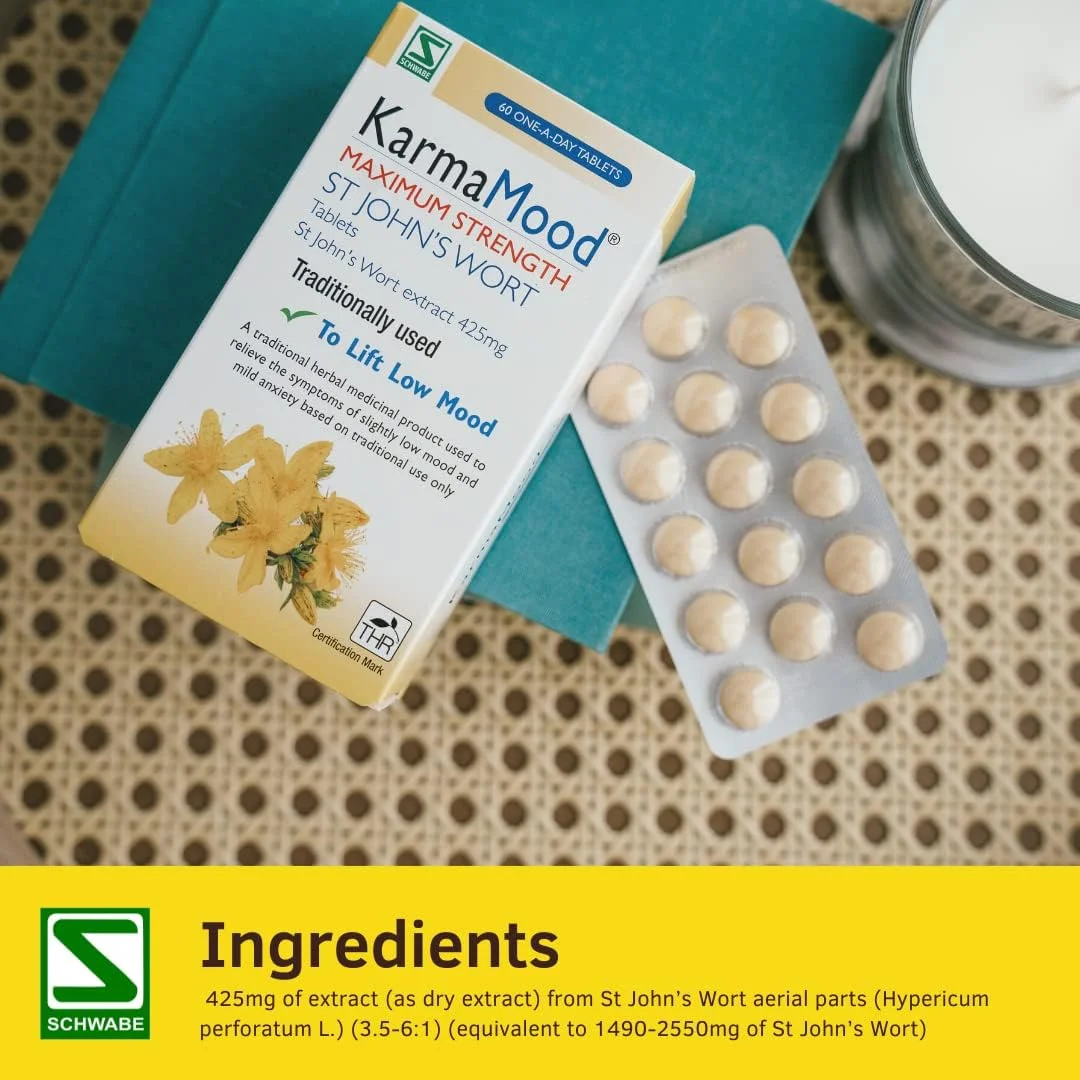 قرص های عصاره گل راعی (St John's Wort) با حداکثر قدرت 425 میلی گرم KarmaMood Schwabe Pharma - بسته 60 عددی قرص های عصاره گل راعی (St John's Wort) با حداکثر قدرت 425 میلی گرم KarmaMood Schwabe Pharma - بسته 60 عددی