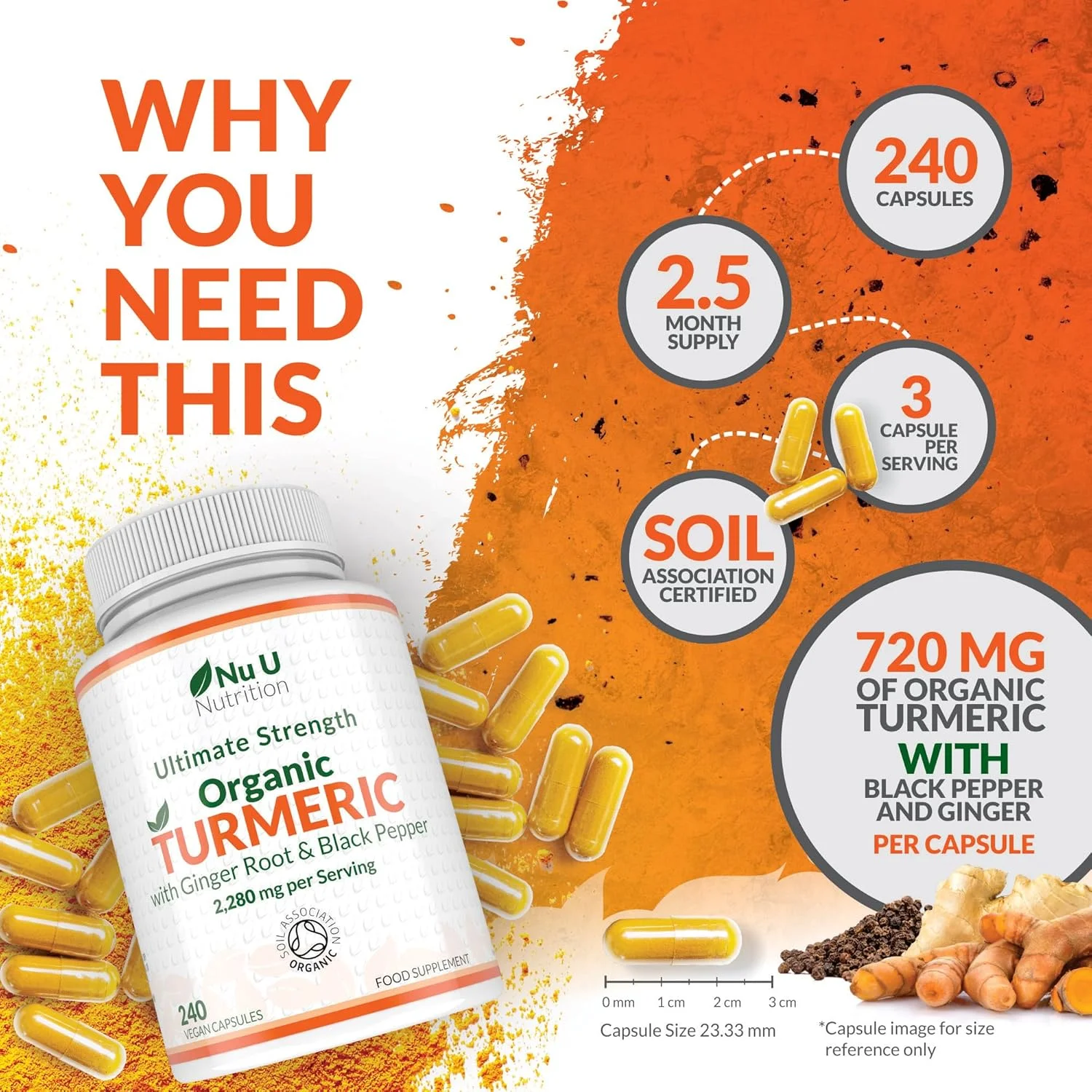 زردچوبه ارگانیک، زنجبیل و فلفل سیاه 2280 میلی گرم - 240 کپسول گیاهی، نه قرص - کورکومین زردچوبه با قدرت بالا - مکمل گیاهی مفاصل برای مردان و زنان - ساخت انگلستان - نو یو نوتریشن زردچوبه ارگانیک، زنجبیل و فلفل سیاه 2280 میلی گرم - 240 کپسول گیاهی، نه قرص - کورکومین زردچوبه با قدرت بالا - مکمل گیاهی مفاصل برای مردان و زنان - ساخت انگلستان - نو یو نوتریشن