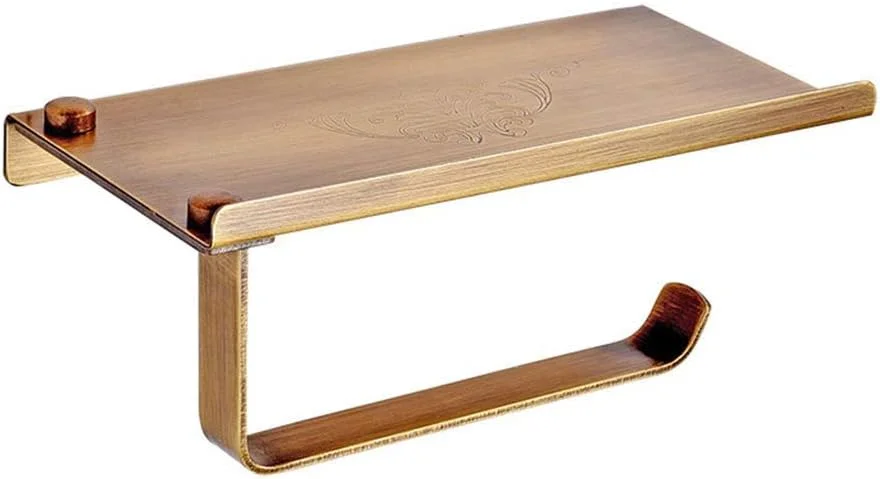 جا دستمال توالت برنجی عتیقه با قفسه نگهداری موبایل - نصب دیواری