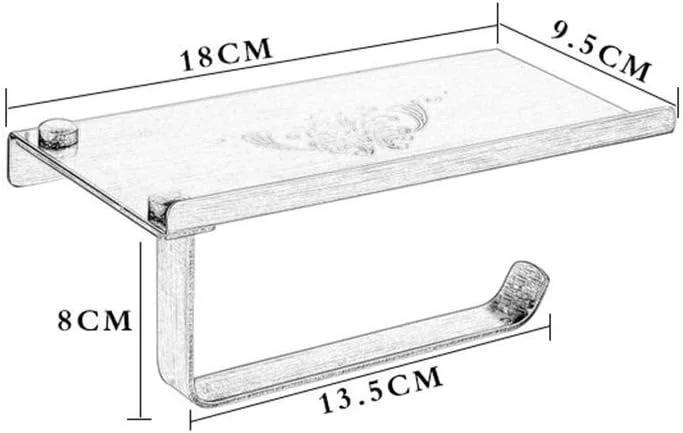 جا دستمال توالت برنجی عتیقه با قفسه نگهداری موبایل - نصب دیواری