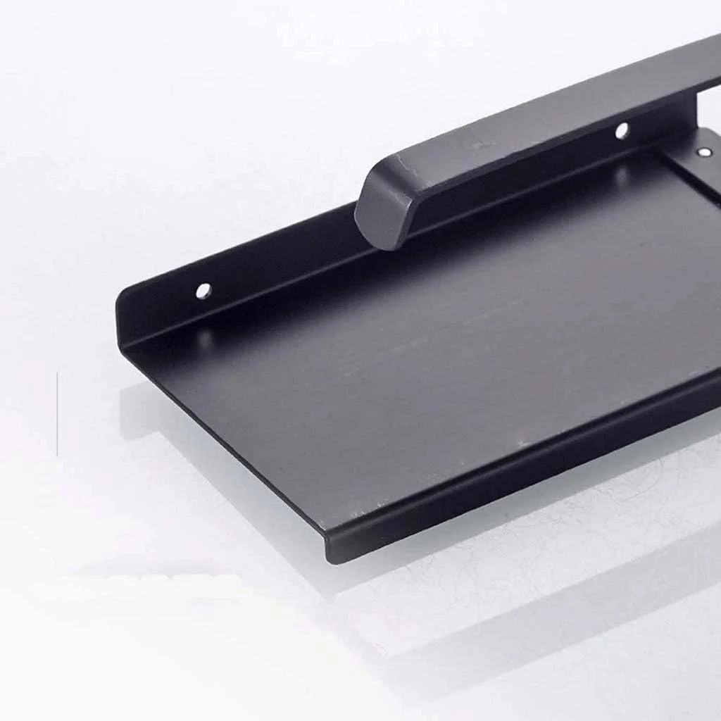 جا دستمال کاغذی توالت، نگهدارنده دستمال توالت دیواری آلومینیومی مشکی با قفسه نگهداری تلفن همراه