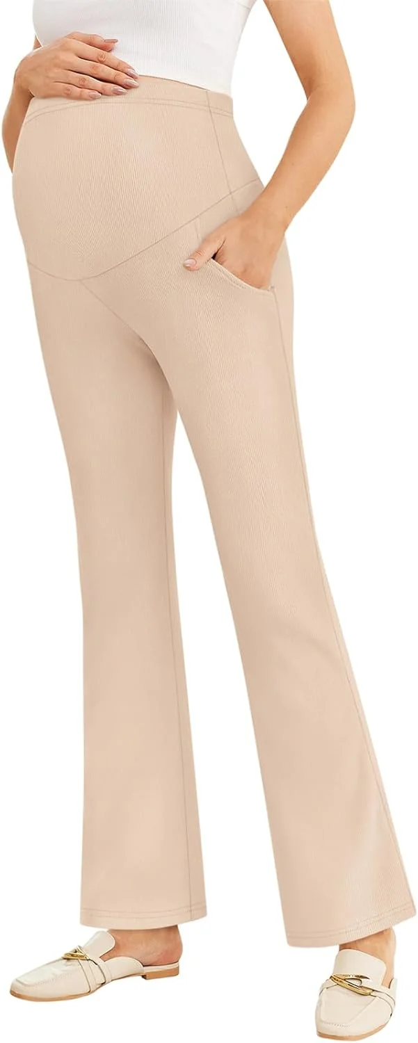 شلوار بارداری زنانه FMEYOA، شلوار گشاد و کشی با کمر بلند قابل تنظیم و جیب