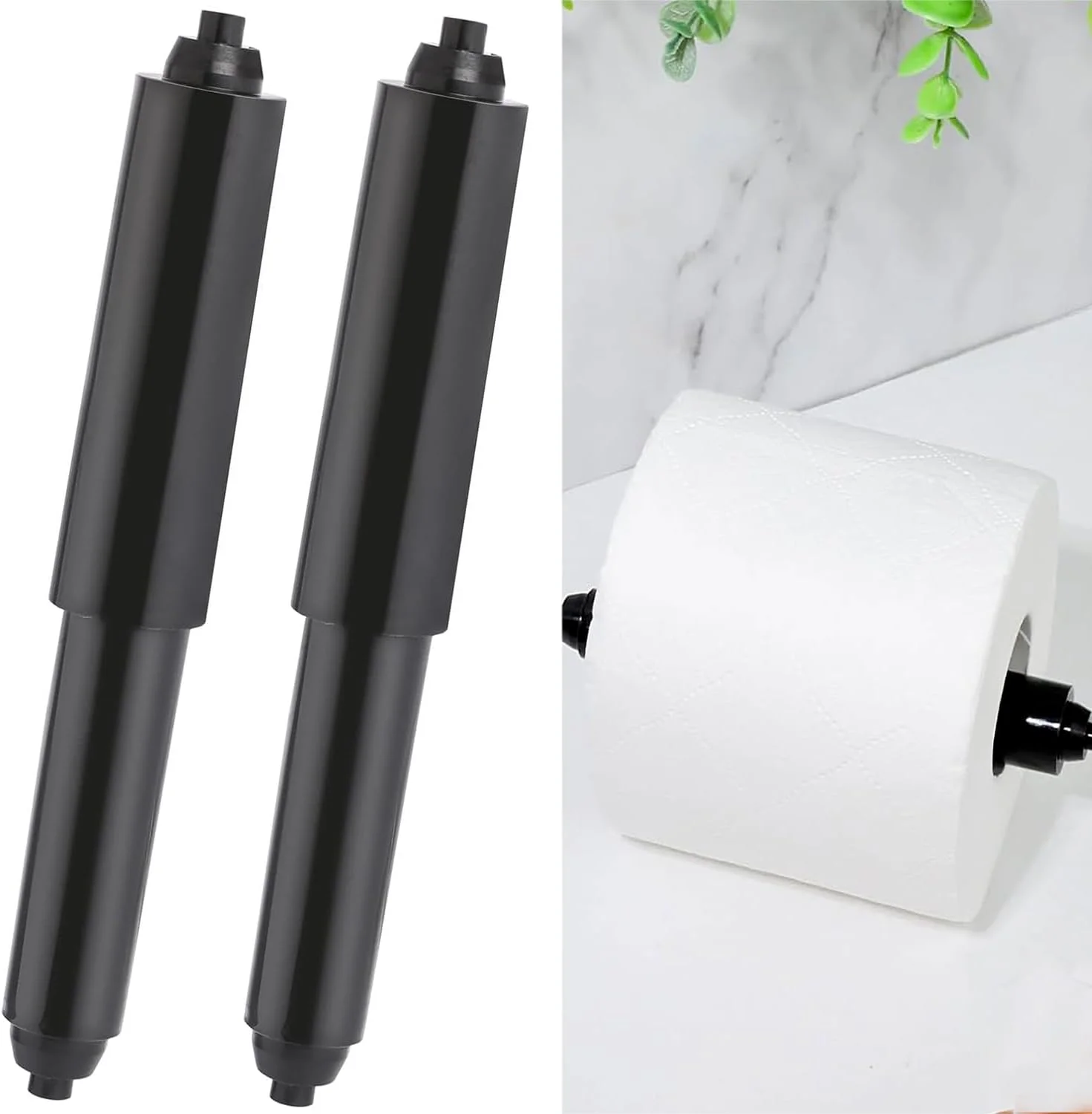 نگهدارنده رول توالت 2 عددی، جایگزین غلتک فنری دار نگهدارنده کاغذ توالت، نگهدارنده کاغذ توالت پلاستیکی برای حمام (مشکی)