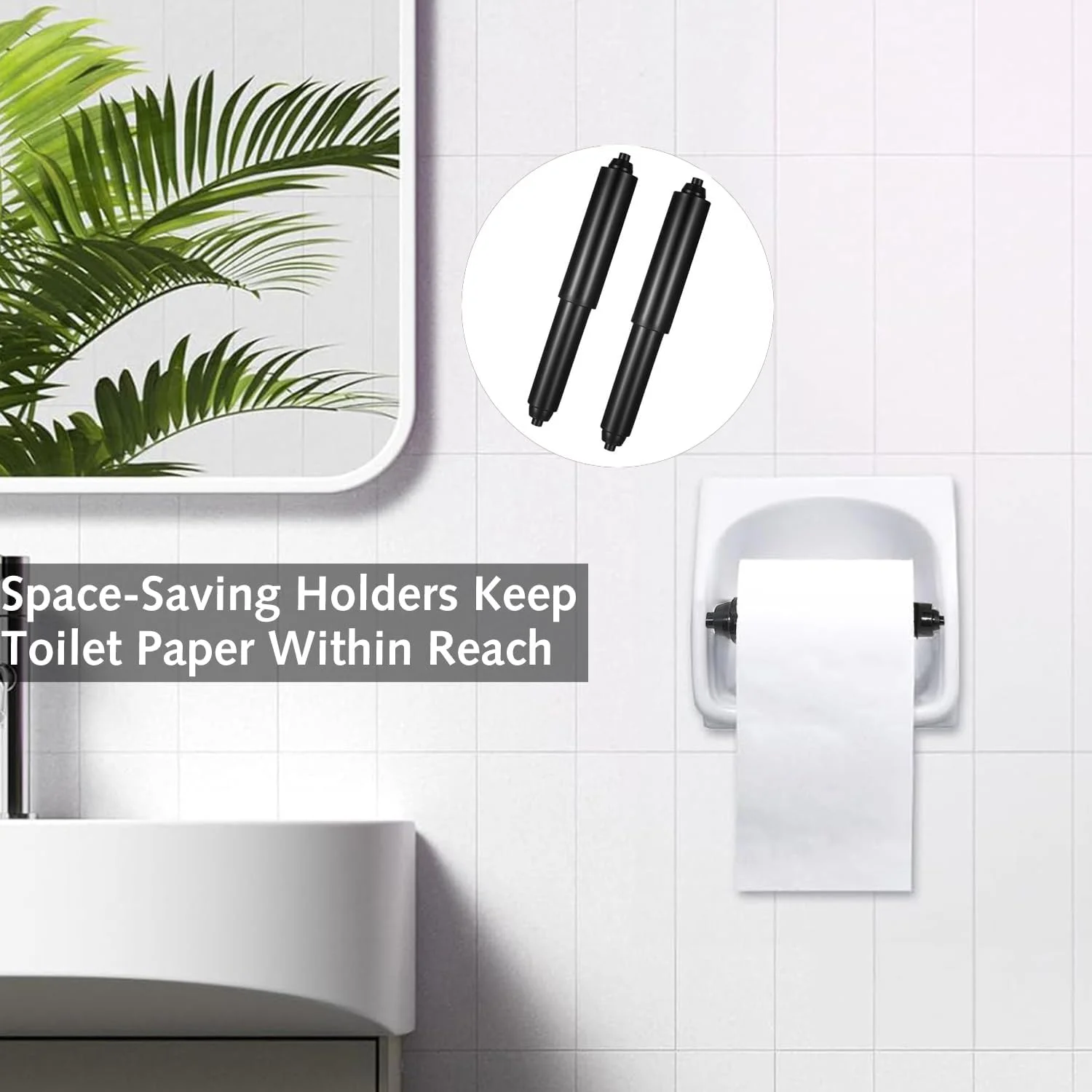نگهدارنده رول توالت 2 عددی، جایگزین غلتک فنری دار نگهدارنده کاغذ توالت، نگهدارنده کاغذ توالت پلاستیکی برای حمام (مشکی)