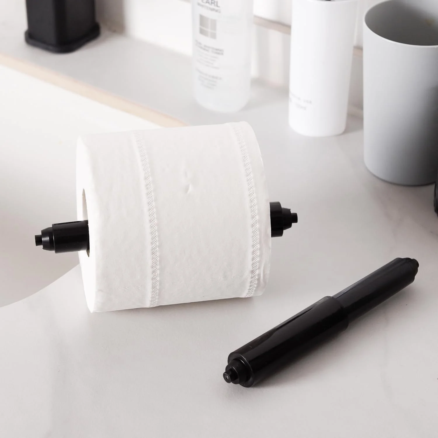 نگهدارنده رول توالت 2 عددی، جایگزین غلتک فنری دار نگهدارنده کاغذ توالت، نگهدارنده کاغذ توالت پلاستیکی برای حمام (مشکی)