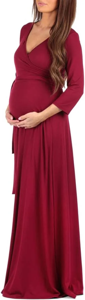 لباس بارداری طرح Mother Bee با آستین سه ربع و مدل یقه هفت و کمربند قابل تنظیم