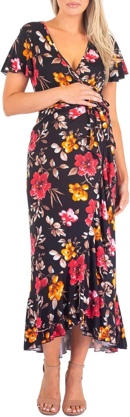 پیراهن بارداری پروانه ای آستین کوتاه Mother Bee با دامن نامتقارن و کمربند قابل تنظیم