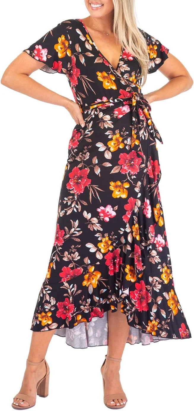 پیراهن بارداری پروانه ای آستین کوتاه Mother Bee با دامن نامتقارن و کمربند قابل تنظیم