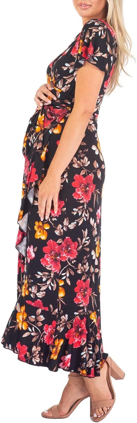 پیراهن بارداری پروانه ای آستین کوتاه Mother Bee با دامن نامتقارن و کمربند قابل تنظیم