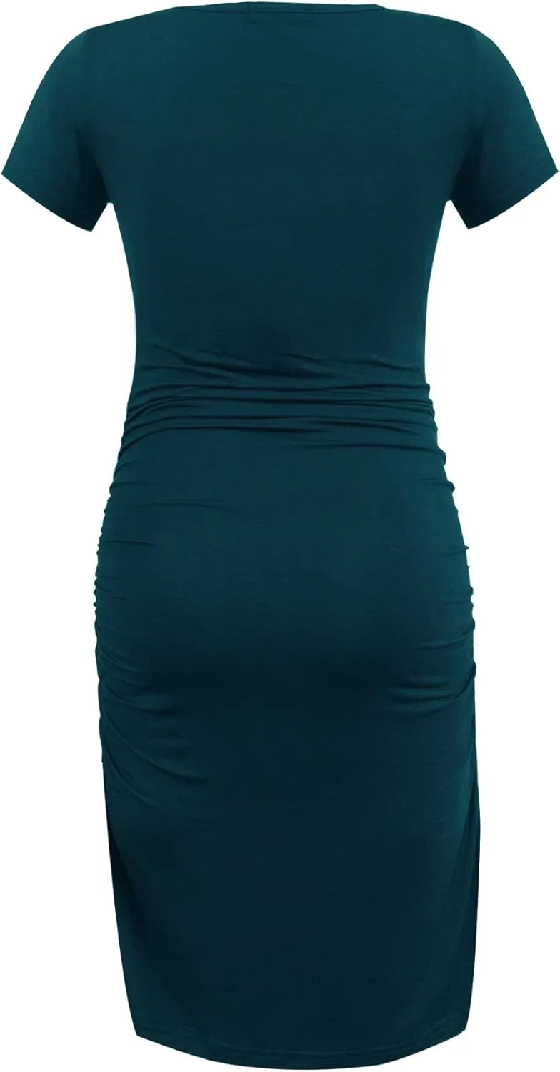 لباس بارداری آستین کوتاه زنانه Smallshow مدل چین دار، آبی-سبز، سایز L