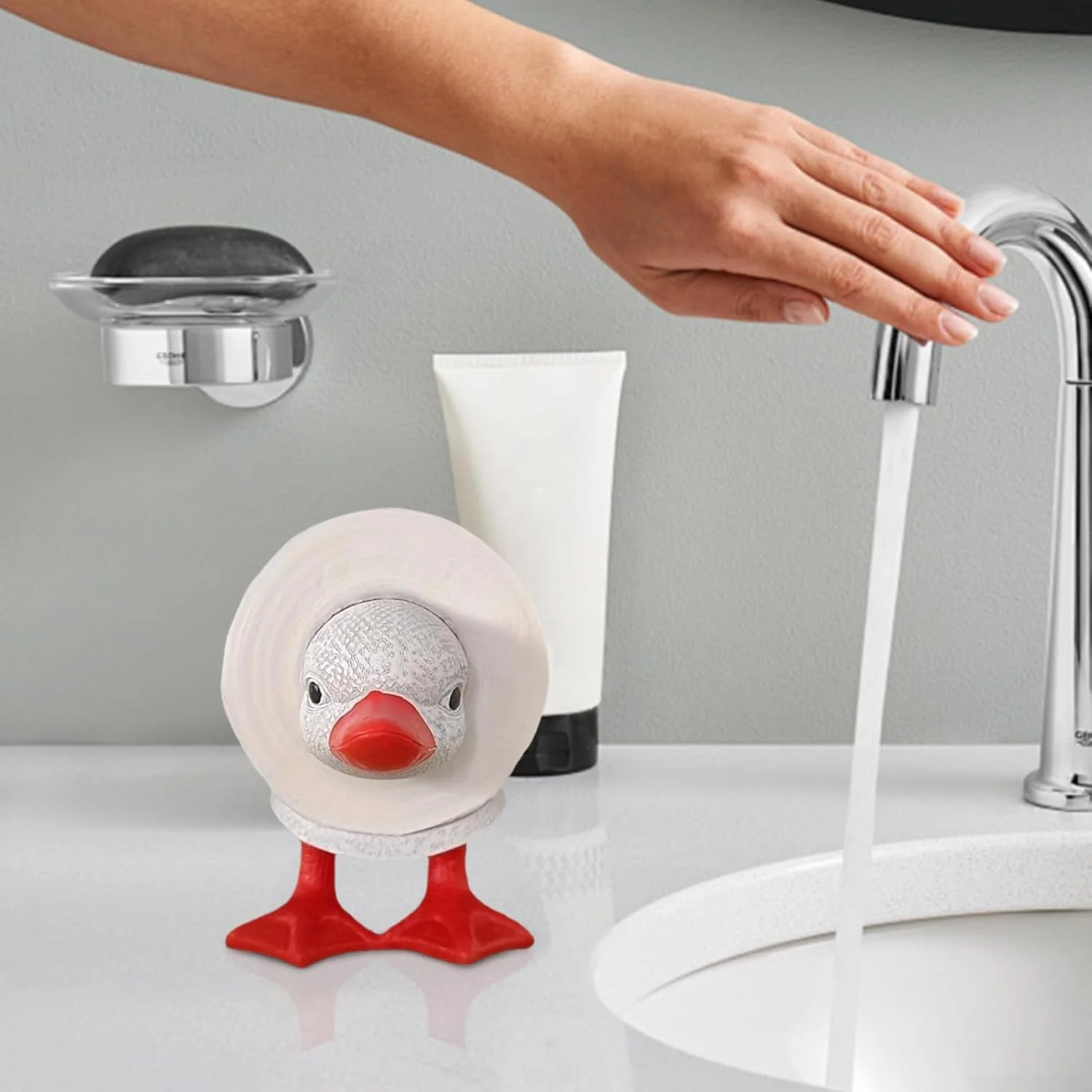 Toilet Paper Holder Animal - Lovely Duck Toilet Roll Holder - Cute Bathroom Accessory, Self-standing Tissue Rack for Restroom Apartment Under-Cabinet