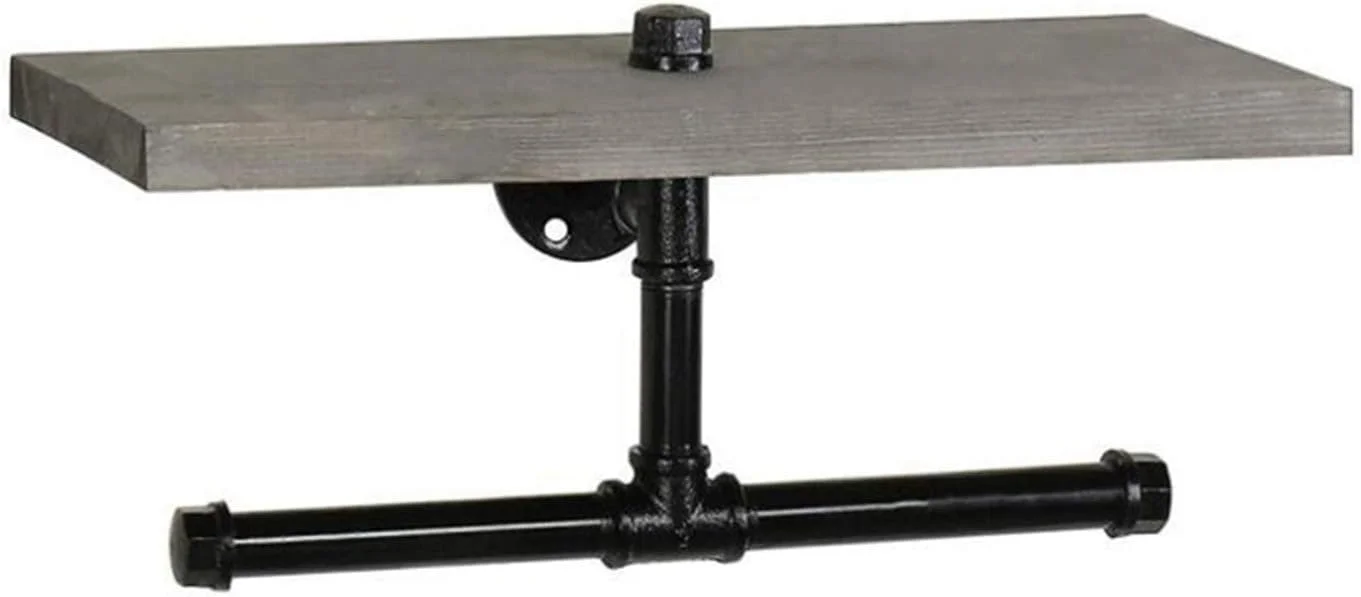 جا دستمال توالت LIU - دو قلو به سبک صنعتی با قفسه چوبی روستایی برای نگهداری، نصب دیواری، مناسب برای حمام و آشپزخانه