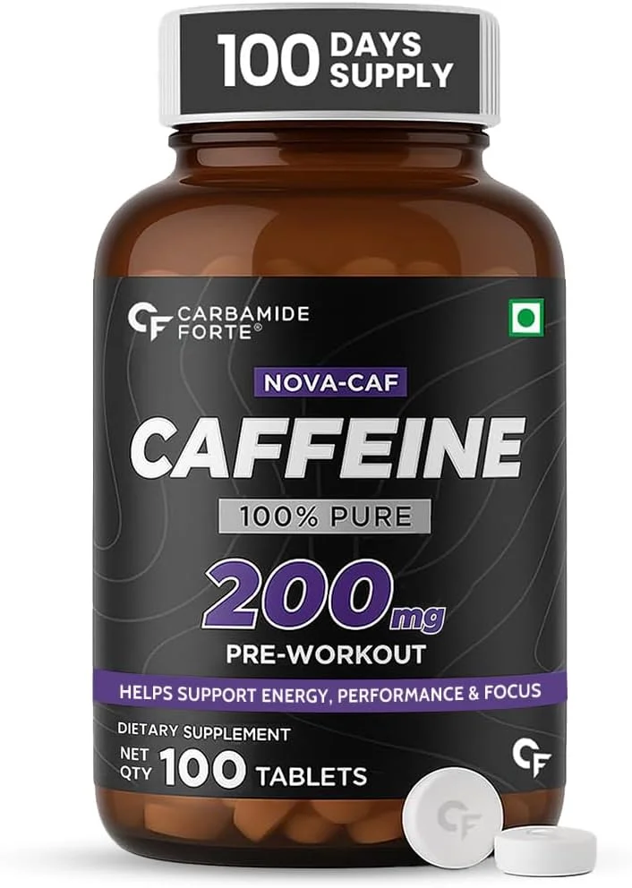 قرص های کافئین Carbamide Forte | مکمل قبل از تمرین برای مردان و زنان | قرص های 200 میلی گرمی کافئین | مکمل ورزشی برای مردان و زنان | 100 قرص گیاهی برای قبل از تمرین