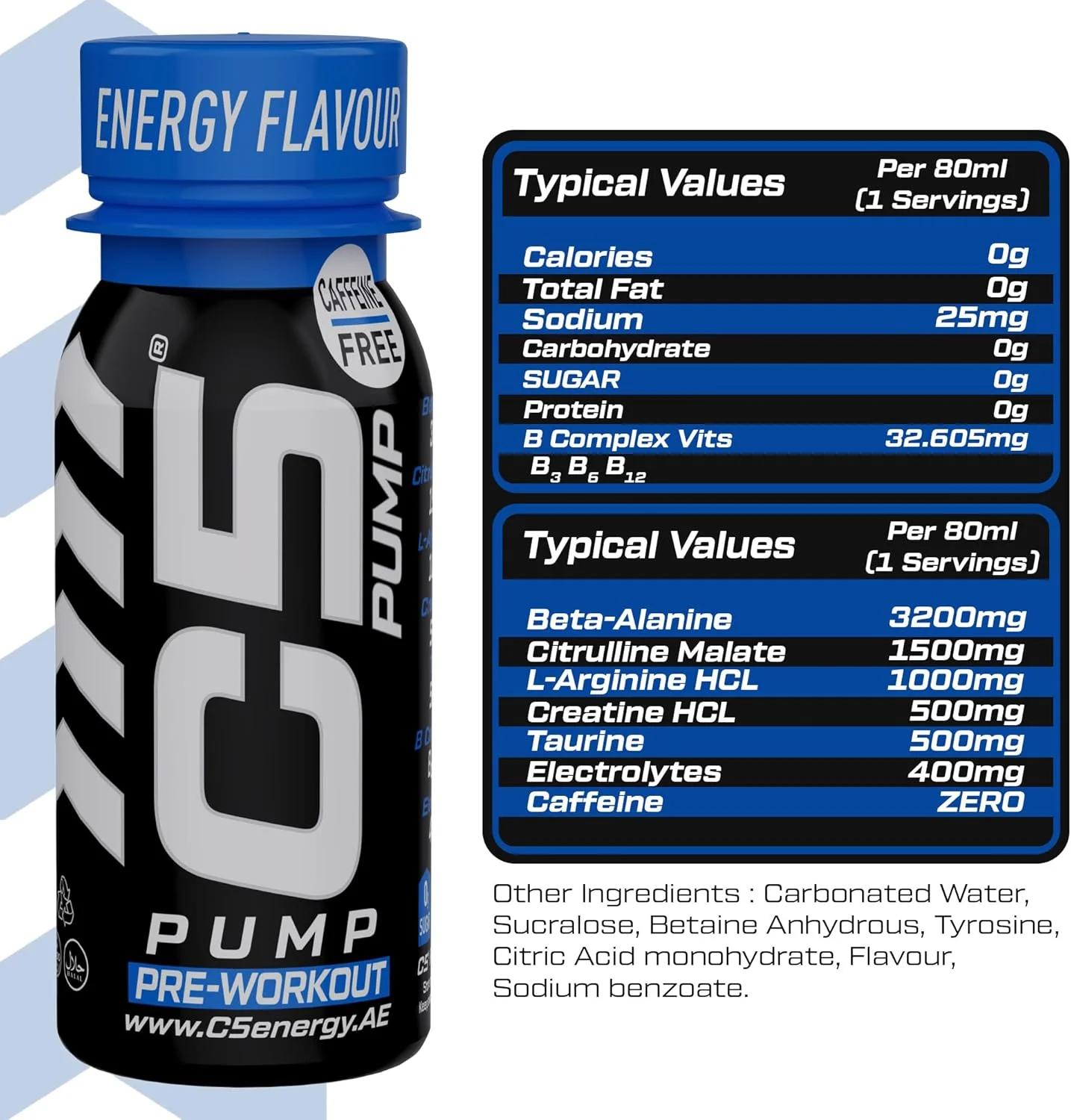 نوشیدنی شات قبل از تمرین C5 PUMP، بدون کافئین، بدون شکر، 80 میلی لیتر، با بتا آلانین 3200 میلی گرم، سیترولین 1500 میلی گرم، ویتامین های گروه B (بسته 12 عددی، طعم انرژی) نوشیدنی شات قبل از تمرین C5 PUMP، بدون کافئین، بدون شکر، 80 میلی لیتر، با بتا آلانین 3200 میلی گرم، سیترولین 1500 میلی گرم، ویتامین های گروه B (بسته 12 عددی، طعم انرژی)