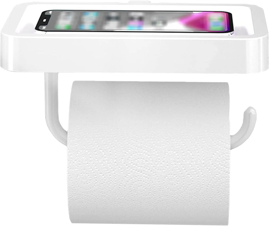 جا دستمال کاغذی توالت LIU - با قفسه تلفن سفید، پخش کننده رول دستمال کاغذی دیواری برای آشپزخانه منزل، حمام، دستشویی، نصب آسان