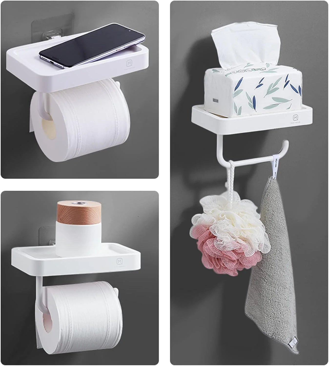 جا دستمال کاغذی توالت LIU - با قفسه تلفن سفید، پخش کننده رول دستمال کاغذی دیواری برای آشپزخانه منزل، حمام، دستشویی، نصب آسان