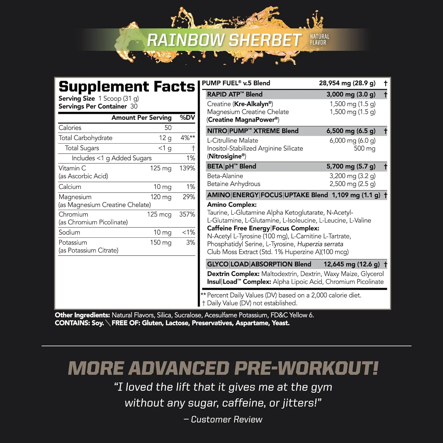 مخلوط نوشیدنی قبل از تمرین بدون کافئین PMD Sports Ultra Pump Fuel - انرژی، قدرت، استقامت، کربوهیدرات های پیچیده و انرژی آمینو برای ریکاوری - Rockin Rainbow Sherbet (30 سروینگ)