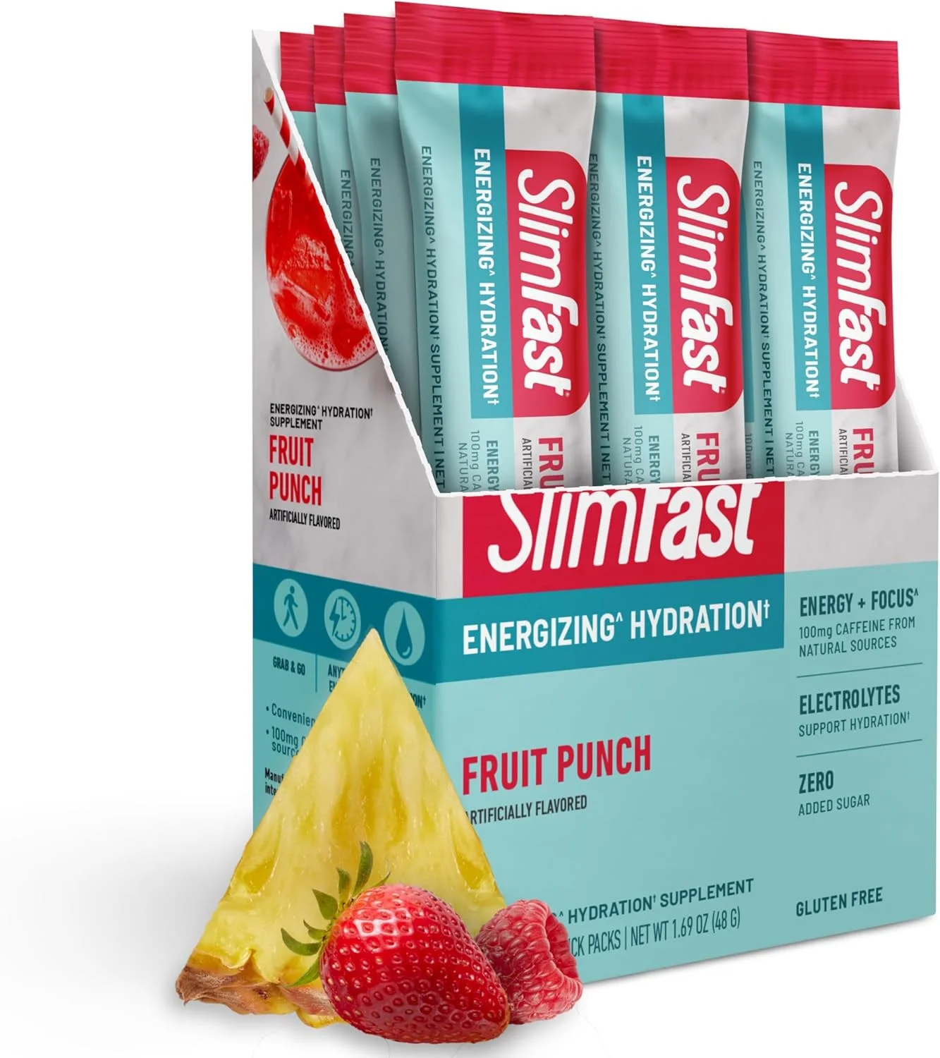 پودر مخلوط نوشیدنی SlimFast، الکترولیت های روزه داری متناوب، پودر انرژی، کافئین از منابع طبیعی - پانچ میوه (12 عدد)