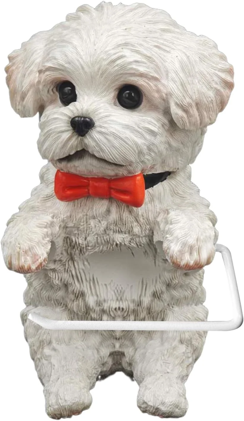 نگهدارنده رول دستمال توالت، جای دستمال توالت دیواری سگ - پخش کننده رول رزینی دکوری زیبا، قفسه لوازم جانبی حمام برای تزئینات هتل، خانه و RV