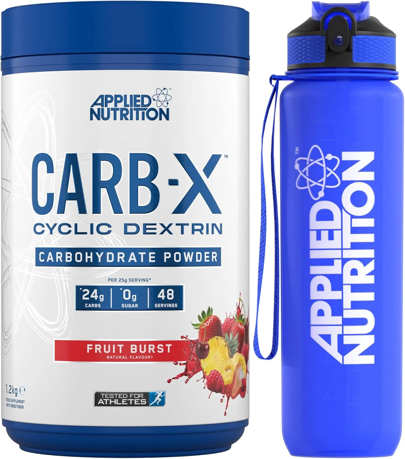 بسته تغذیه کاربردی Carb X 1.2 کیلوگرم + بطری آب Lifestyle 1000 میلی لیتر | پودر کربوهیدرات دکسترین حلقوی، پودر کربوهیدرات حین تمرین، سوخت تمرین، منبع سریع انرژی، وگان (انفجار میوه)
