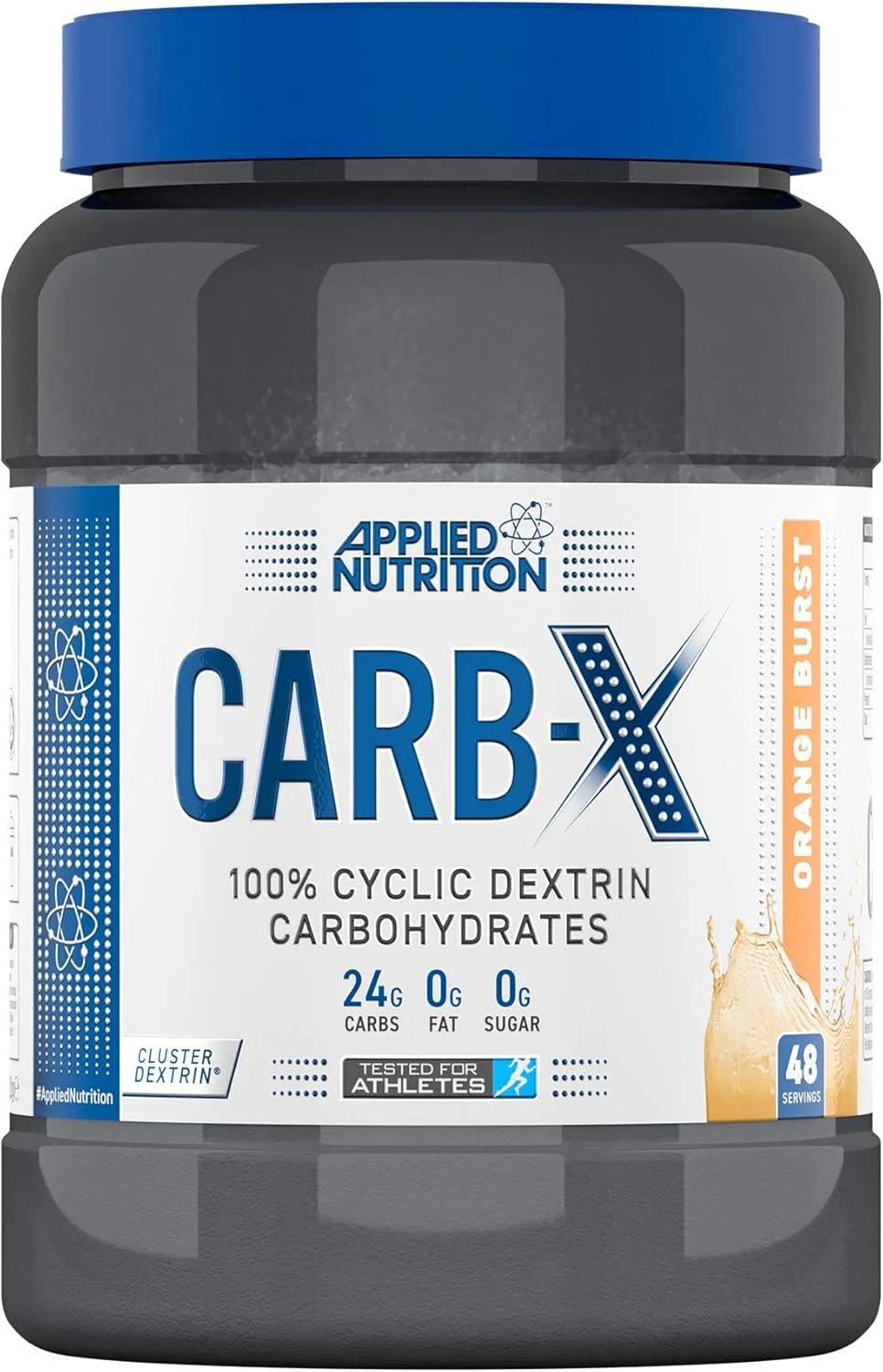 کربوهیدرات دکسترین حلقوی شاخه ای Applied Nutrition Carb X، پودر کربوهیدرات داخل و بعد از تمرین، سوخت تمرین و ریکاوری، وگان، بدون گلوتن، بدون شکر، 1.2 کیلوگرم 48 سروینگ (انفجار پرتقال)