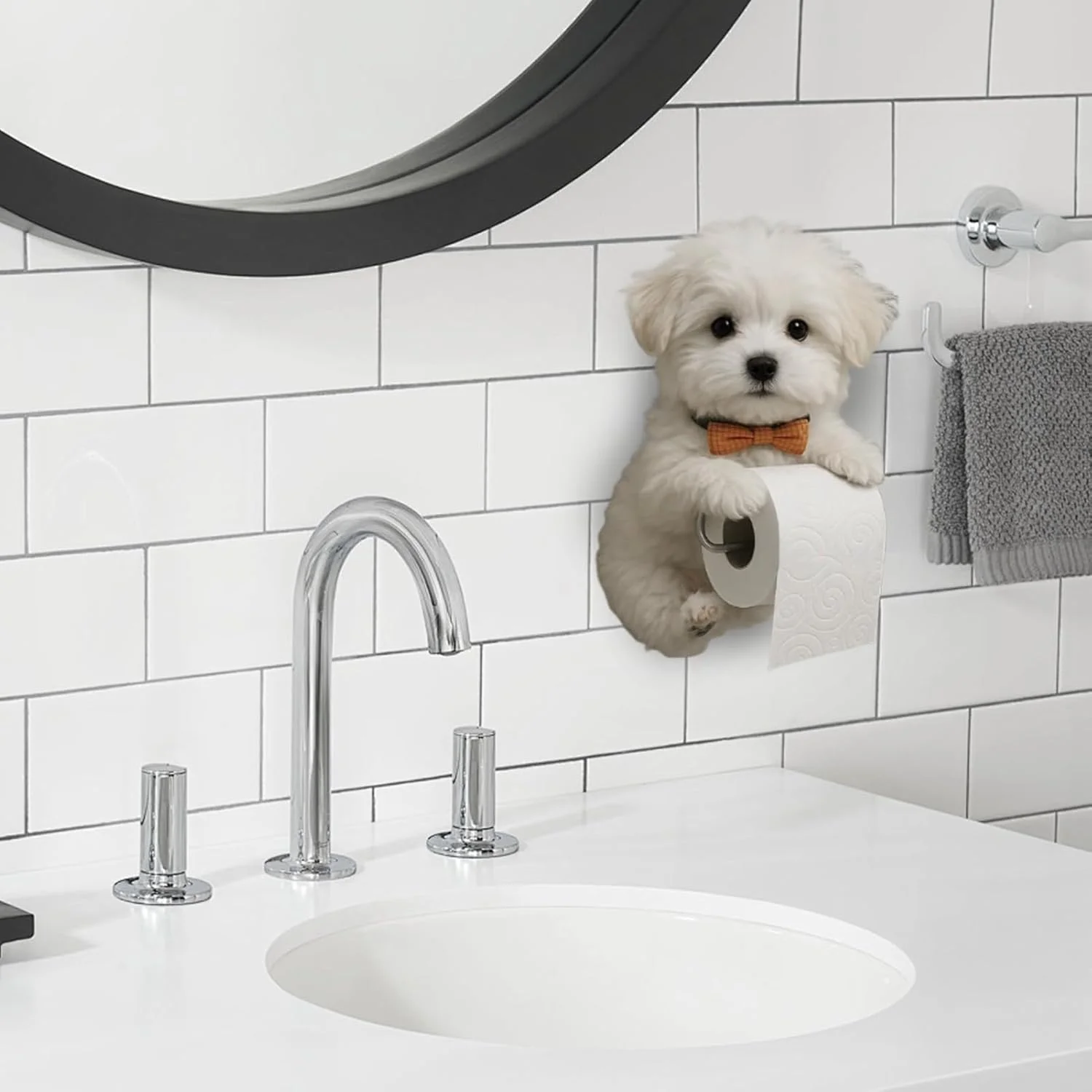 نگهدارنده رول دستمال توالت - نگهدارنده دستمال توالت دیواری طرح سگ، استند نگهداری و پخش رول رزینی، دکور زیبا، دکوراسیون منزل برای نگهداری و سازماندهی آشپزخانه هتل