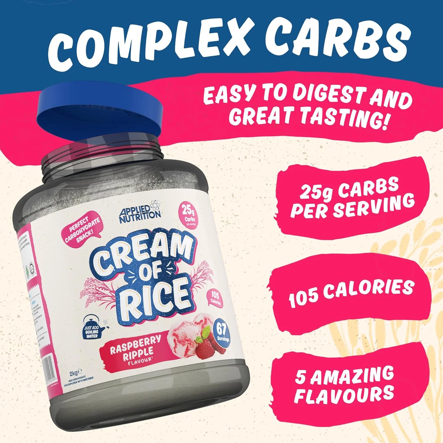 کرم برنج Applied Nutrition - مکمل کرم برنج با کربوهیدرات بالا، منبع انرژی برای صبحانه و میان وعده، هضم آسان، کم شکر، کم چرب، وگان، 2 کیلوگرم (تمشک) کرم برنج Applied Nutrition - مکمل کرم برنج با کربوهیدرات بالا، منبع انرژی برای صبحانه و میان وعده، هضم آسان، کم شکر، کم چرب، وگان، 2 کیلوگرم (تمشک)