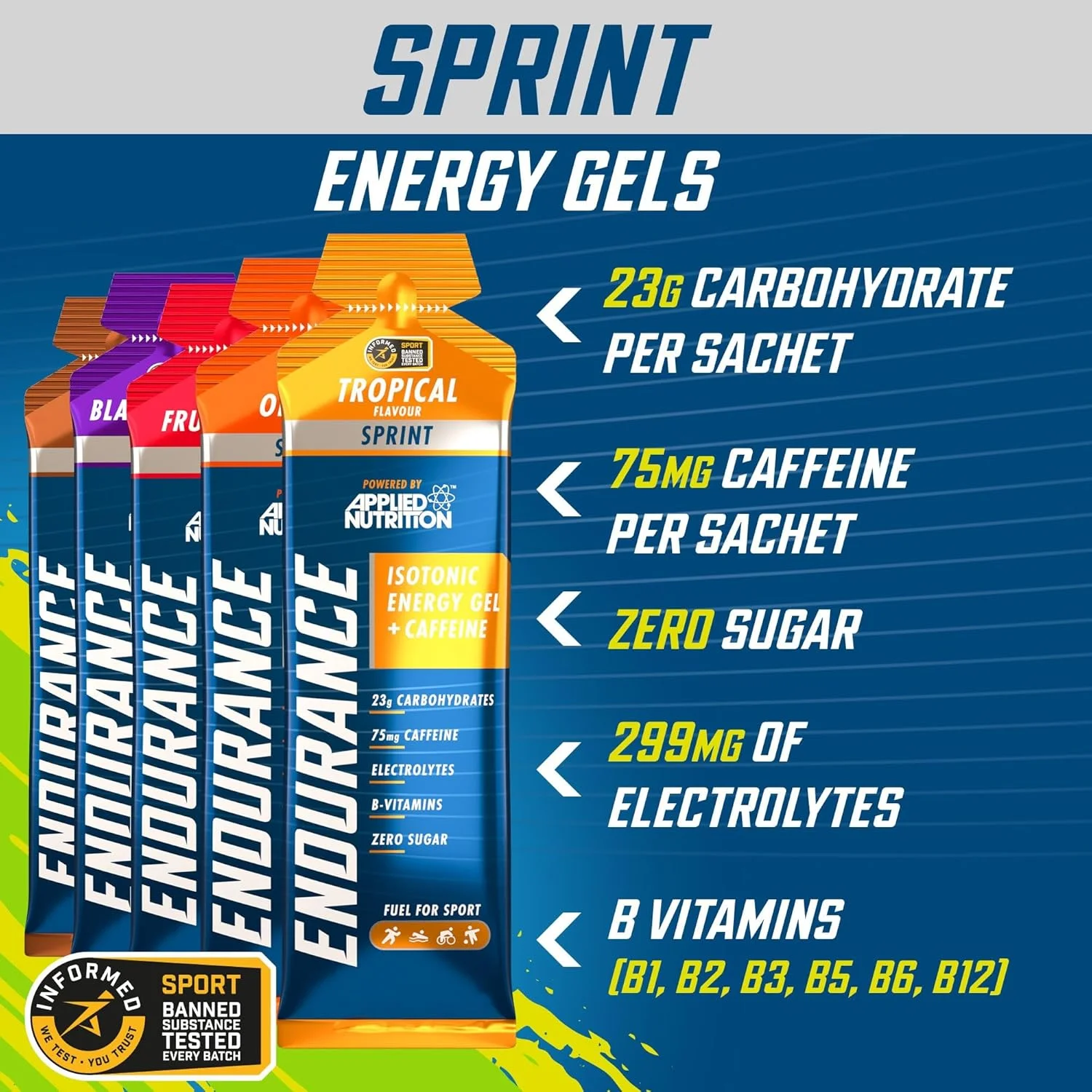 ژل انرژی Applied Nutrition Sprint | ژل انرژی حاوی کافئین | هضم آسان | بدون چربی و شکر | 23 گرم کربوهیدرات + الکترولیت ها و ویتامین های B (بسته 20 عددی 60 گرمی، بلک کارنت) ژل انرژی Applied Nutrition Sprint | ژل انرژی حاوی کافئین | هضم آسان | بدون چربی و شکر | 23 گرم کربوهیدرات + الکترولیت ها و ویتامین های B (بسته 20 عددی 60 گرمی، بلک کارنت)