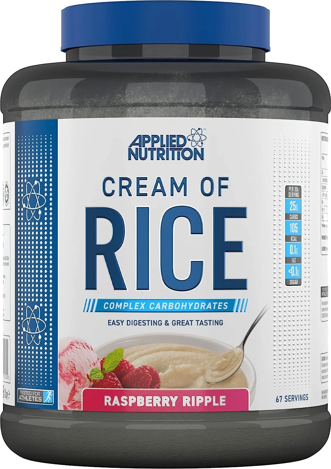 Applied Nutrition Cream of Rice - High Carbohydrate Cream of Rice Supplement, Source of Energy for Breakfast & Snacks, Easy to Digest, Low Sugar, Low Fat, Vegan, 2kg (Raspberry Ripple)