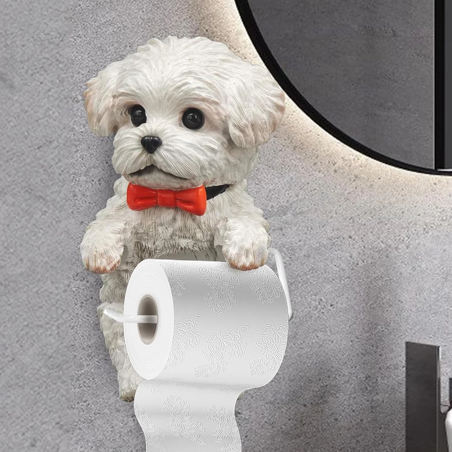 نگهدارنده رول دستمال توالت، جای دستمال توالت دیواری سگ - پخش کننده رول رزینی دکوری زیبا، قفسه لوازم جانبی حمام برای تزئینات هتل، خانه و RV