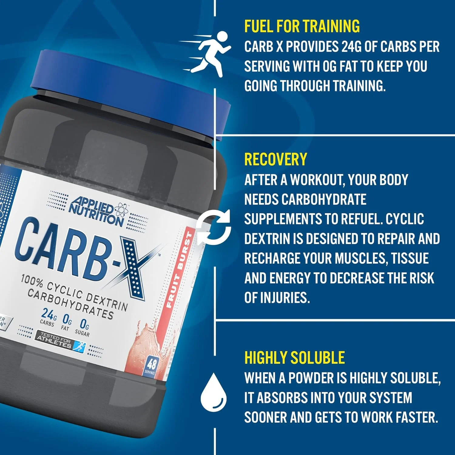 کربوهیدرات دکسترین حلقوی شاخه ای Applied Nutrition Carb X، پودر کربوهیدرات داخل و بعد از تمرین، سوخت تمرین و ریکاوری، وگان، بدون گلوتن، بدون شکر، 1.2 کیلوگرم 48 سروینگ (انفجار پرتقال) کربوهیدرات دکسترین حلقوی شاخه ای Applied Nutrition Carb X، پودر کربوهیدرات داخل و بعد از تمرین، سوخت تمرین و ریکاوری، وگان، بدون گلوتن، بدون شکر، 1.2 کیلوگرم 48 سروینگ (انفجار پرتقال)