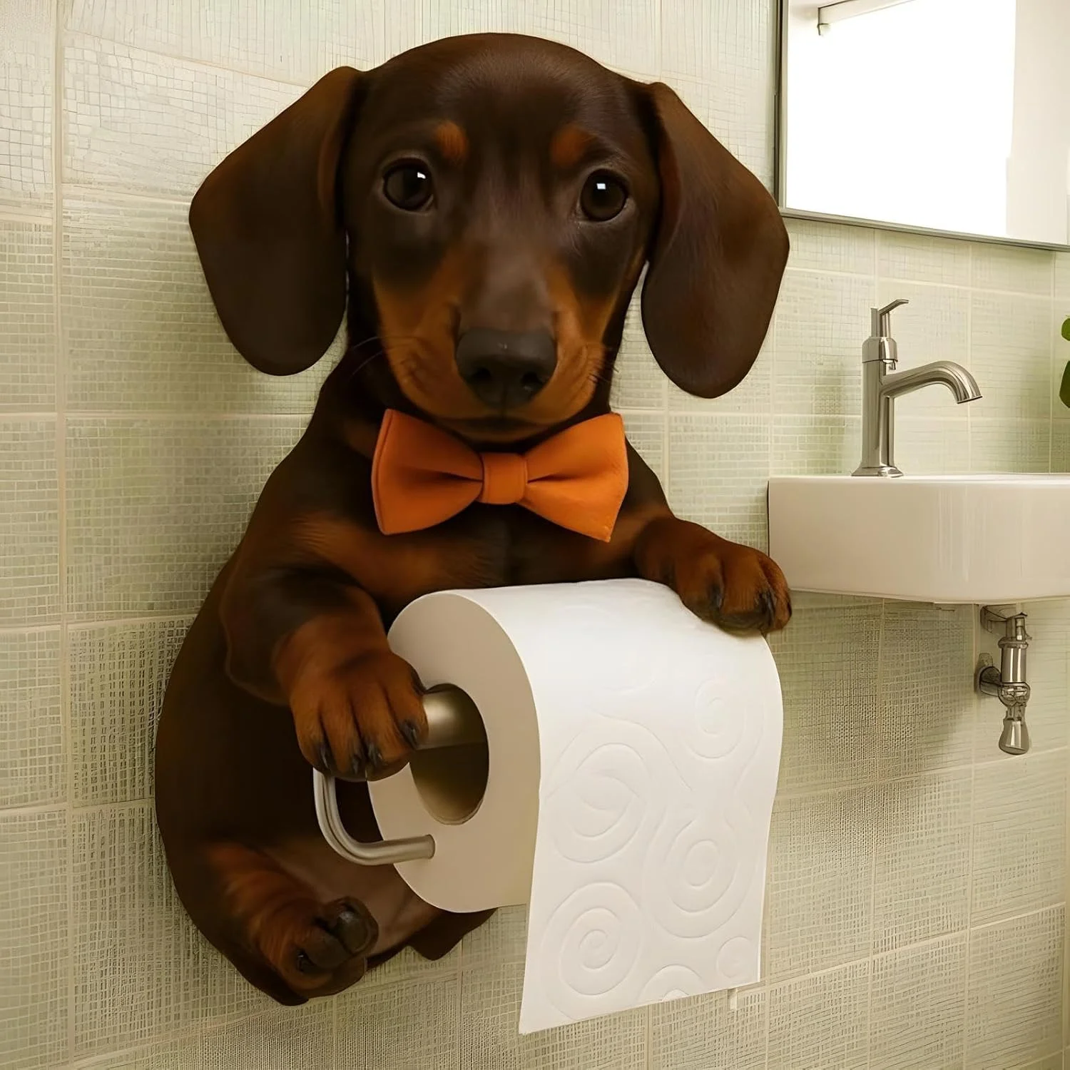 جا دستمال رولی توالت، جا کاغذی دیواری طرح سگ - قفسه پخش کننده رول رزینی، دکور اتاق زیبا، نگهدارنده و سازمان دهنده دیواری برای حمام و آشپزخانه