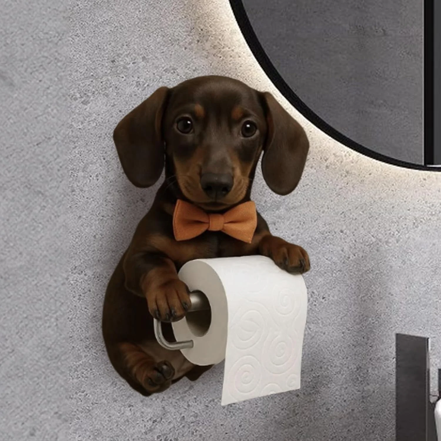 جا دستمال رولی توالت، جا کاغذی دیواری طرح سگ - قفسه پخش کننده رول رزینی، دکور اتاق زیبا، نگهدارنده و سازمان دهنده دیواری برای حمام و آشپزخانه
