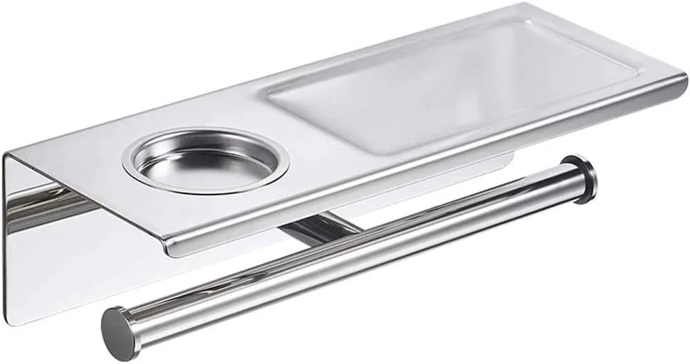 جا دستمال کاغذی توالت، جا رولی دستمال توالت استیل ضد زنگ دیواری، جا دستمال کاغذی دوقلو با قفسه نگهداری موبایل و خاکستر