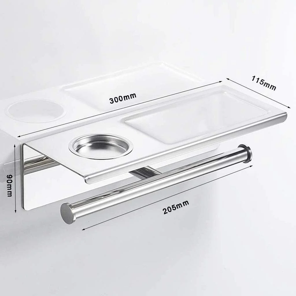 جا دستمال کاغذی توالت، جا رولی دستمال توالت استیل ضد زنگ دیواری، جا دستمال کاغذی دوقلو با قفسه نگهداری موبایل و خاکستر