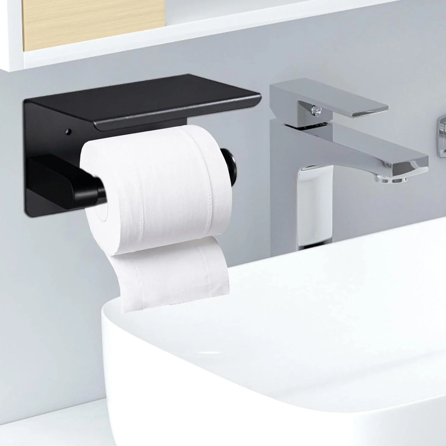 جا دستمال کاغذی دیواری | جا دستمال کاغذی با قفسه، پخش کننده دستمال کاغذی استیل ضد زنگ برای نصب بدون سوراخ کاری یا نصب دیواری با پیچ