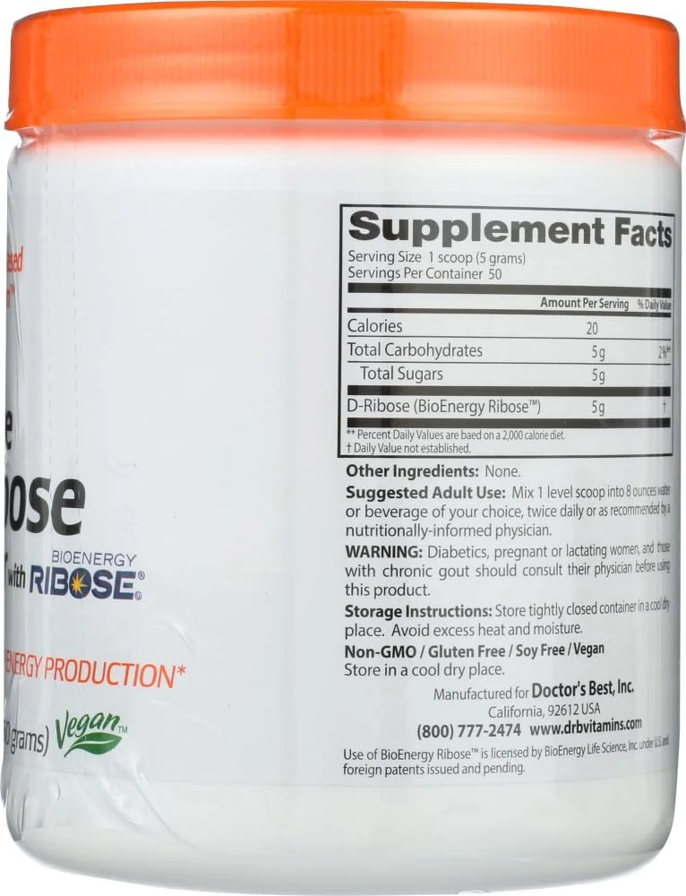 دی-ریبوز افزایش دهنده انرژی دکتر بست، غیر تراریخته، وگان، بدون گلوتن، حاوی ریبوز Bioenergy، 250 گرم دی-ریبوز افزایش دهنده انرژی دکتر بست، غیر تراریخته، وگان، بدون گلوتن، حاوی ریبوز Bioenergy، 250 گرم