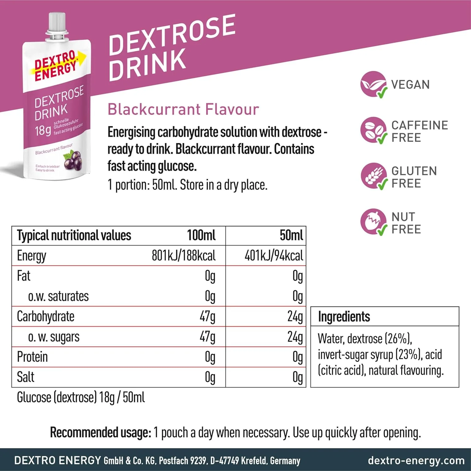 نوشیدنی دکستروز دکسترو انرژی، طعم بلک کارنت، بسته 16 عددی