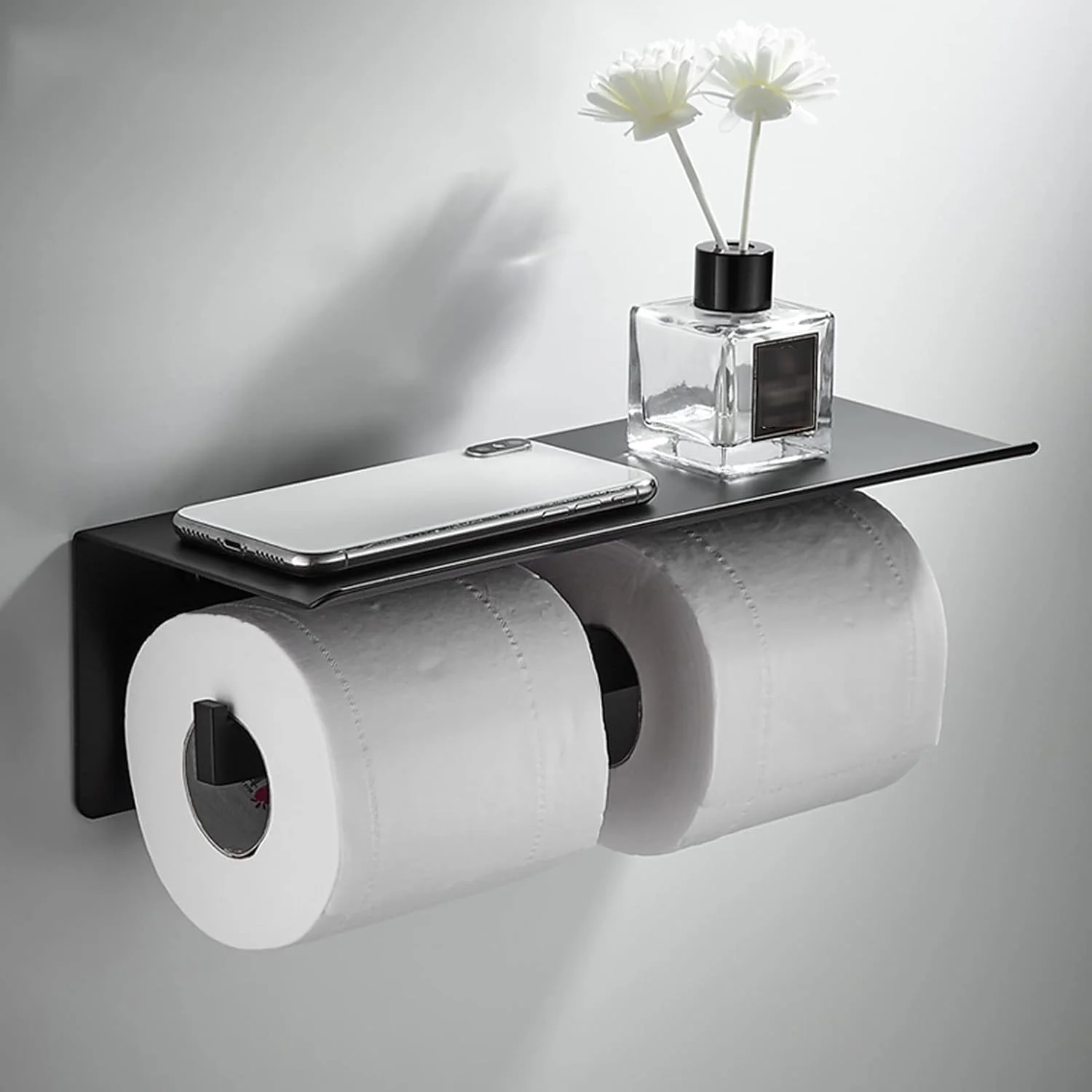 LIU- جا دستمال کاغذی توالت دوقلو با قفسه، پخش کننده کاغذ رولی استیل ضد زنگ دیواری برای خانه، هتل، مرکز خرید و تجارت