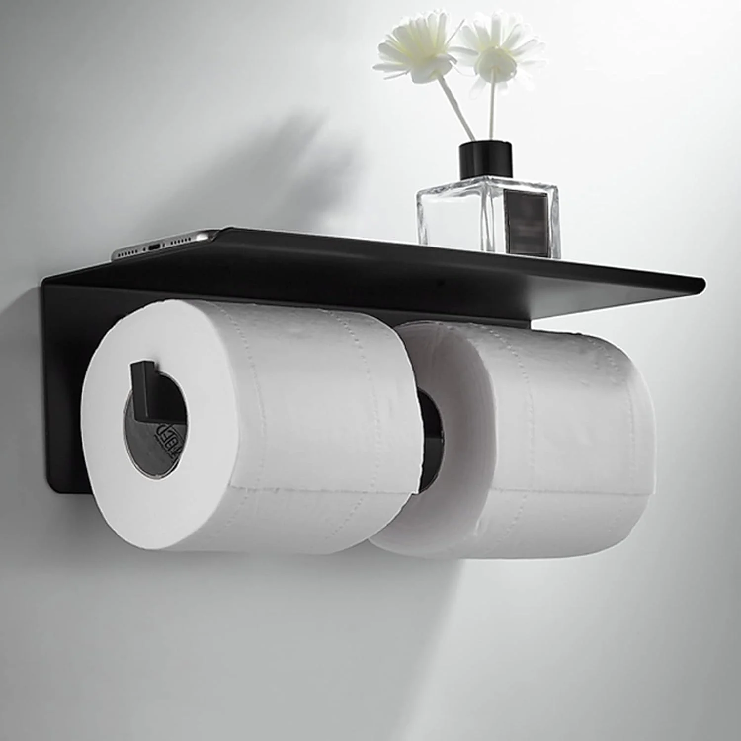 LIU- جا دستمال کاغذی توالت دوقلو با قفسه، پخش کننده کاغذ رولی استیل ضد زنگ دیواری برای خانه، هتل، مرکز خرید و تجارت