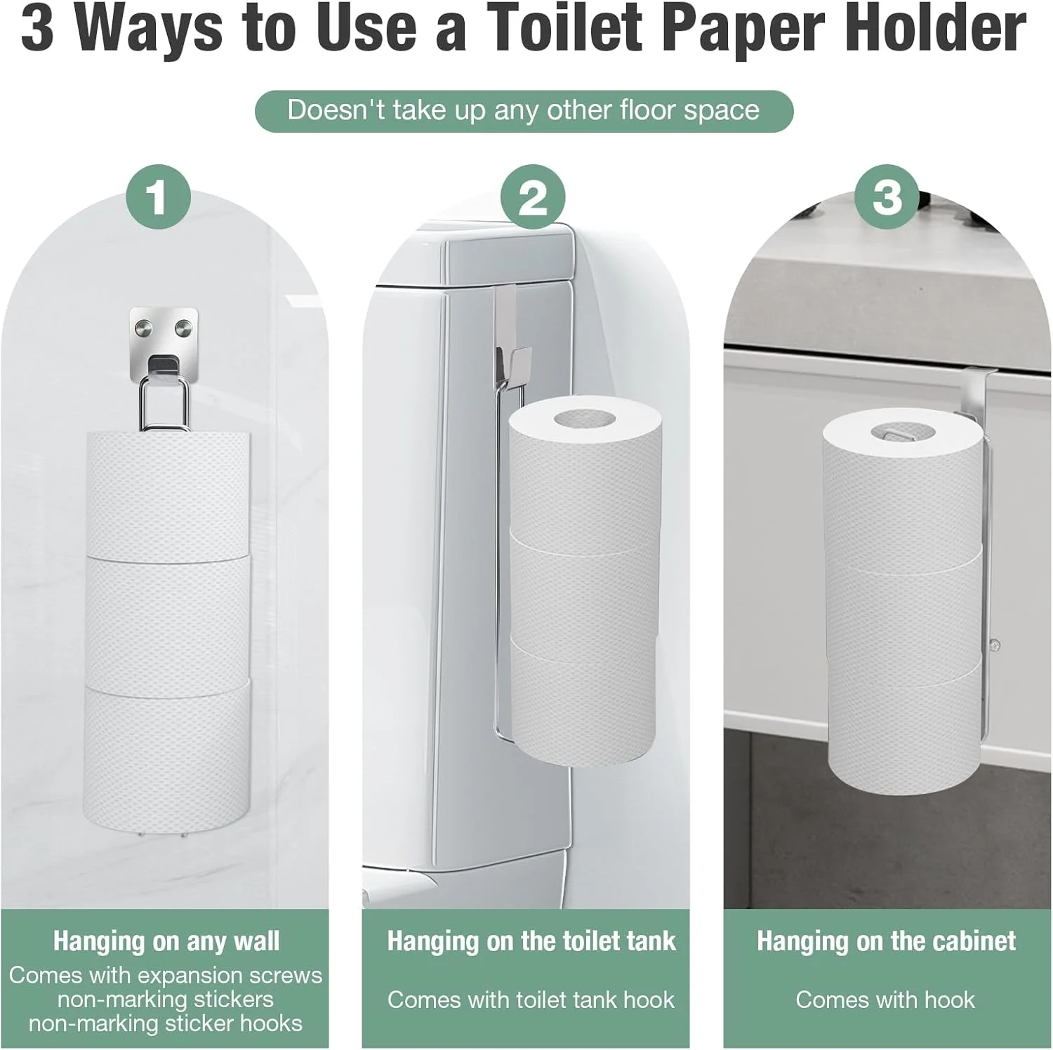 جا دستمال کاغذی توالت Tokokimo خود چسب، نگهدارنده دستمال کاغذی دیواری برای نگهداری 3 رول دستمال، نگهدارنده دستمال کاغذی استیل ضد زنگ بالای مخزن برای نگهداری حمام (نقره ای 1 عدد)