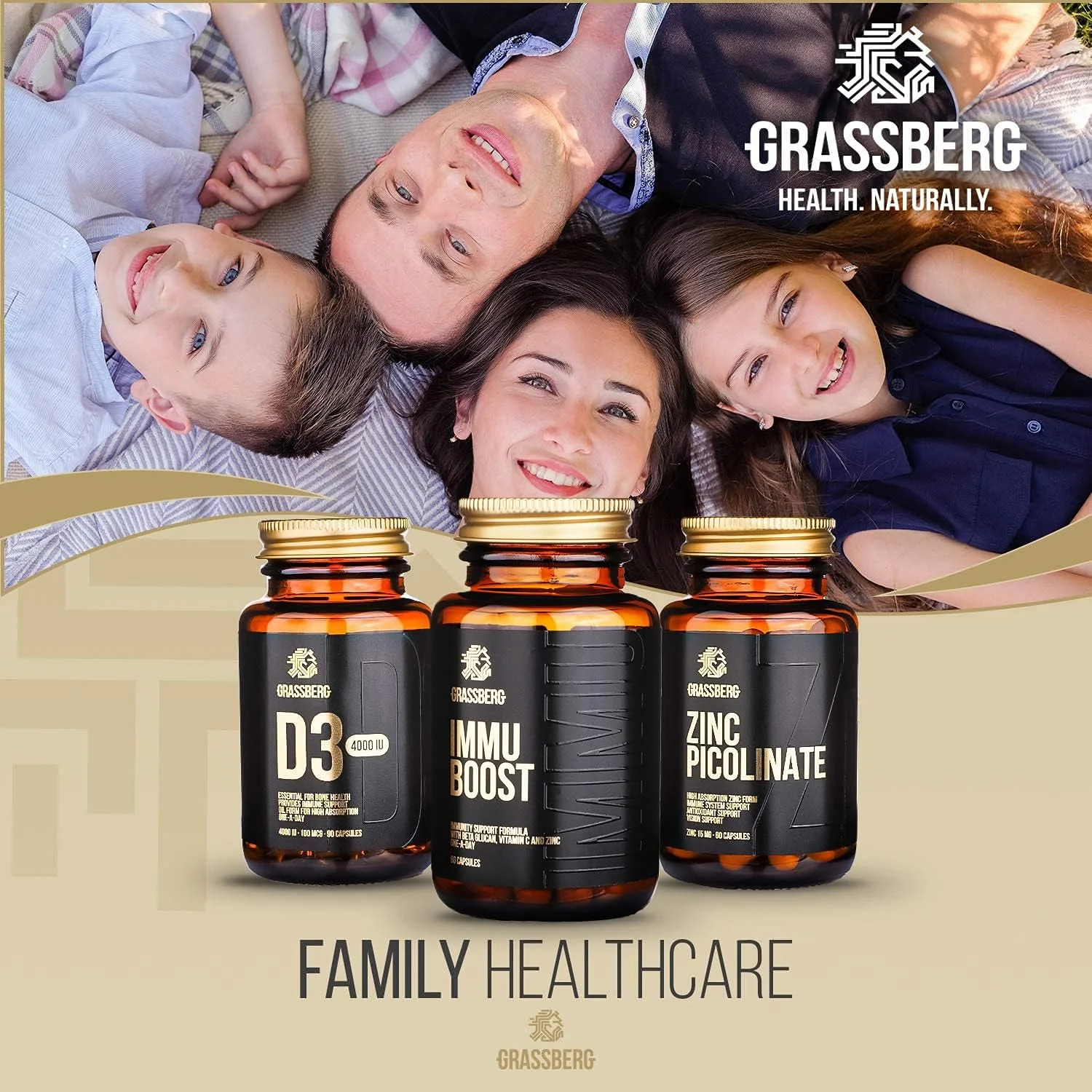 GRASSBERG Immu Boost، مکمل تقویت کننده سیستم ایمنی با ویتامین C، روی و بتا گلوکان - 60 کپسول GRASSBERG Immu Boost، مکمل تقویت کننده سیستم ایمنی با ویتامین C، روی و بتا گلوکان - 60 کپسول