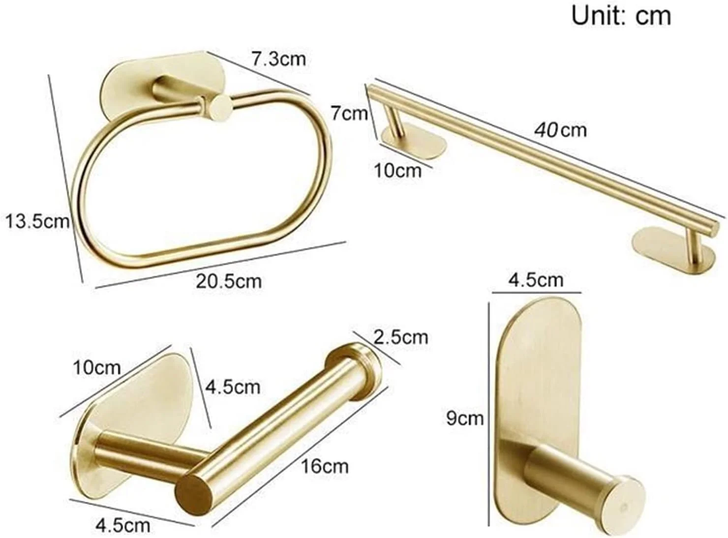 ست لوازم جانبی حمام طلایی برس خورده TTGLRT شامل جا حوله ای، آویز لباس و جا دستمال کاغذی (جا دستمال کاغذی)