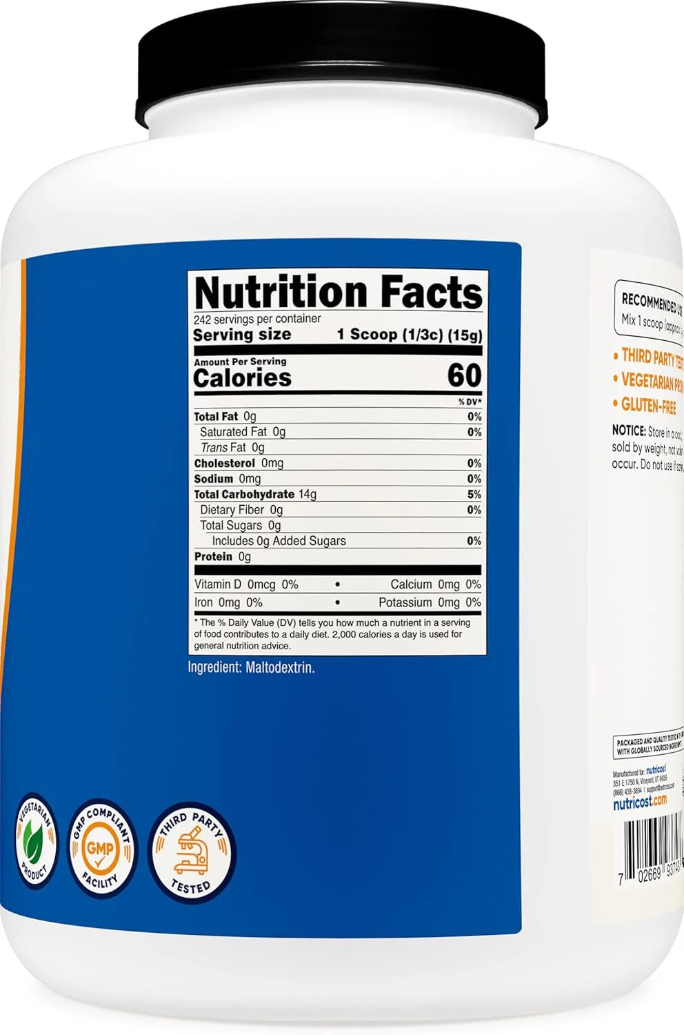 پودر مالتودکسترین Nutricost - پودر خالص - بدون گلوتن، غیر GMO