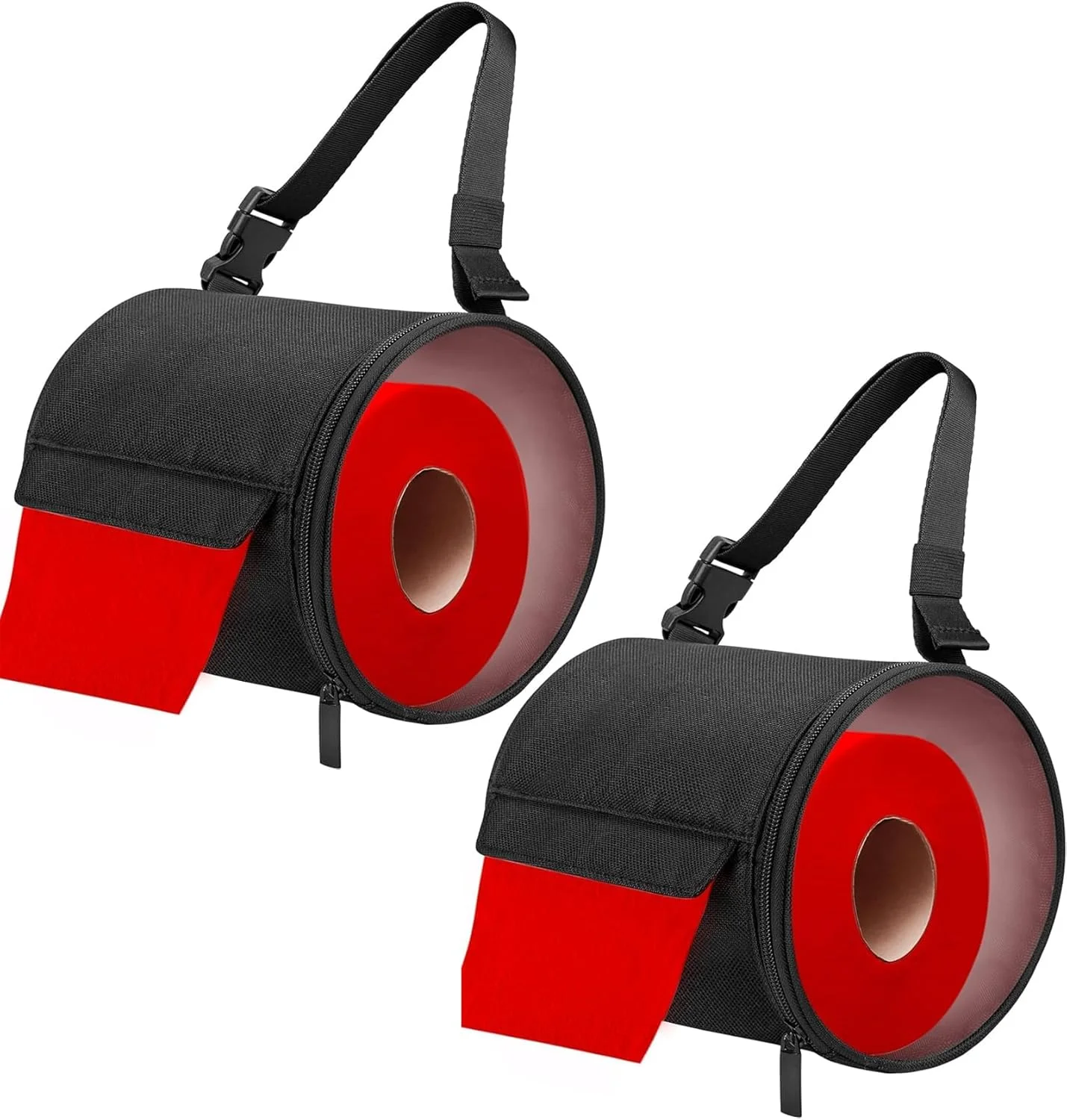 جا دستمال کاغذی توالت Vrsafan بسته 2 عددی، جا دستمال کاغذی آویز، محفظه های ضد آب و گرد و غبار حمام، کیف تاشو برای نگهداری رول و بندهای سگک دوتایی قابل تنظیم برای حمام، آشپزخانه، کمپینگ (مشکی)