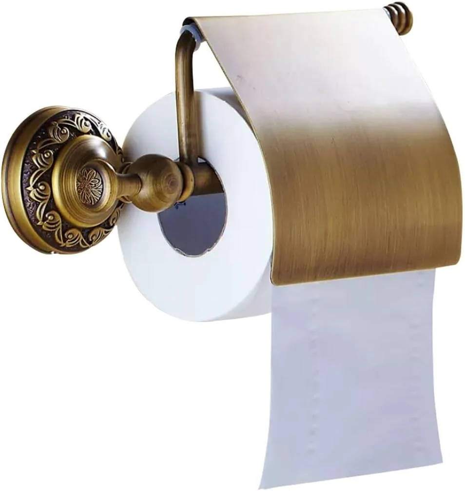 جا کاغذی رولی برنجی طرح قدیمی، جا دستمال کاغذی رولی با طراحی ضد آب، جا دستمال توالت تزئینی، جا دستمال توالت هتلی به سبک اروپایی، هدیه خانه نویی