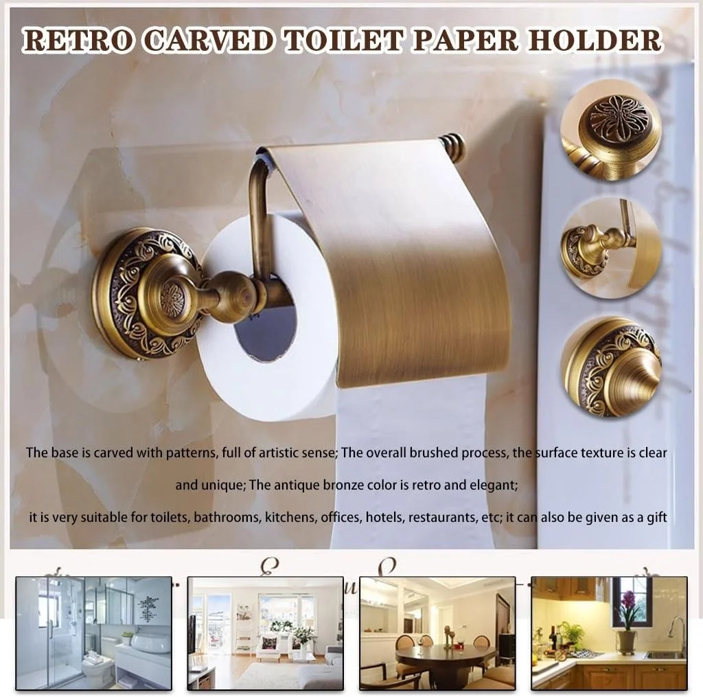 جا کاغذی رولی برنجی طرح قدیمی، جا دستمال کاغذی رولی با طراحی ضد آب، جا دستمال توالت تزئینی، جا دستمال توالت هتلی به سبک اروپایی، هدیه خانه نویی