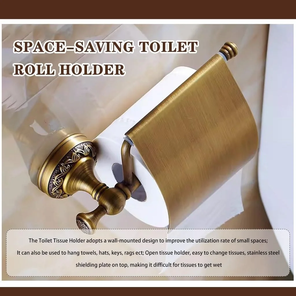 جا کاغذی رولی برنجی طرح قدیمی، جا دستمال کاغذی رولی با طراحی ضد آب، جا دستمال توالت تزئینی، جا دستمال توالت هتلی به سبک اروپایی، هدیه خانه نویی