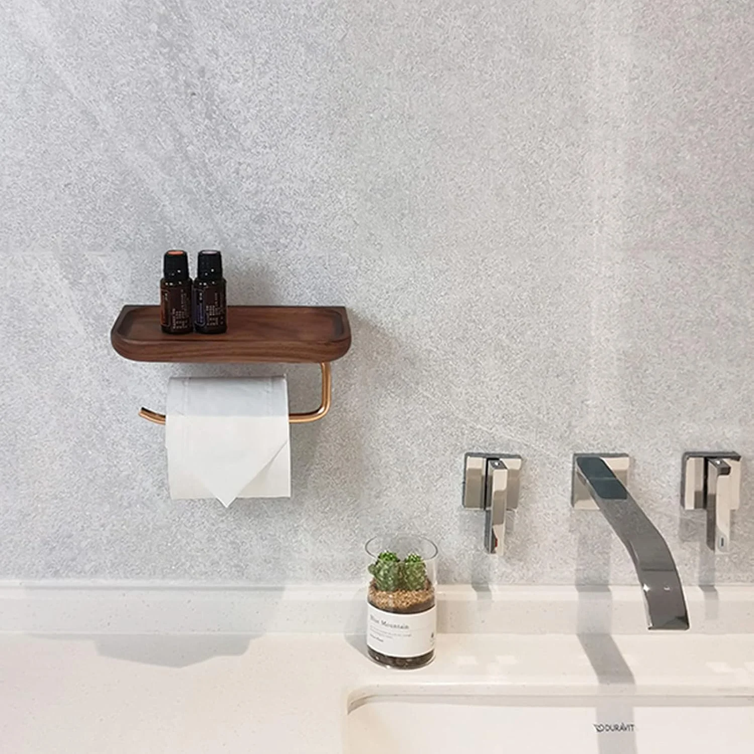 جا دستمال کاغذی دیواری LIU با قفسه چوبی برای آشپزخانه، حمام و سرویس بهداشتی (رنگ: طلایی رز)